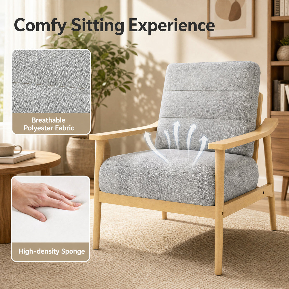 Modern Accent Chair with Padded Seat – Natural