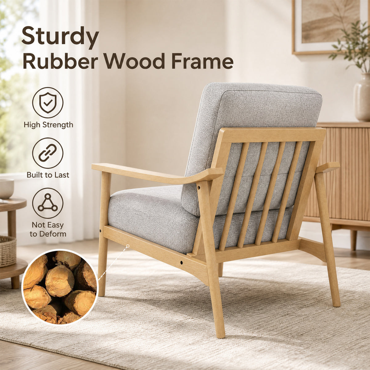 Modern Accent Chair with Padded Seat – Natural