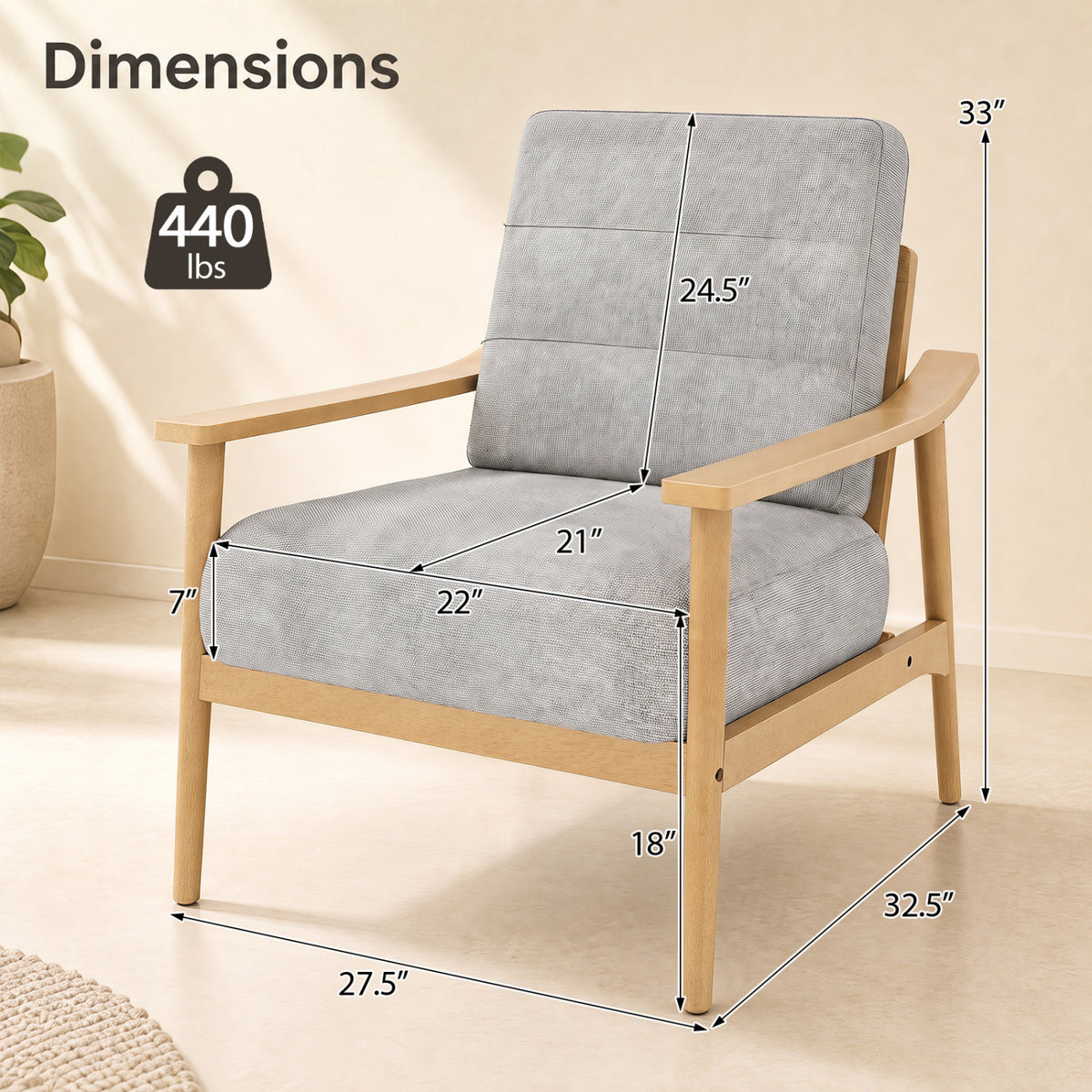 Modern Accent Chair with Padded Seat – Natural
