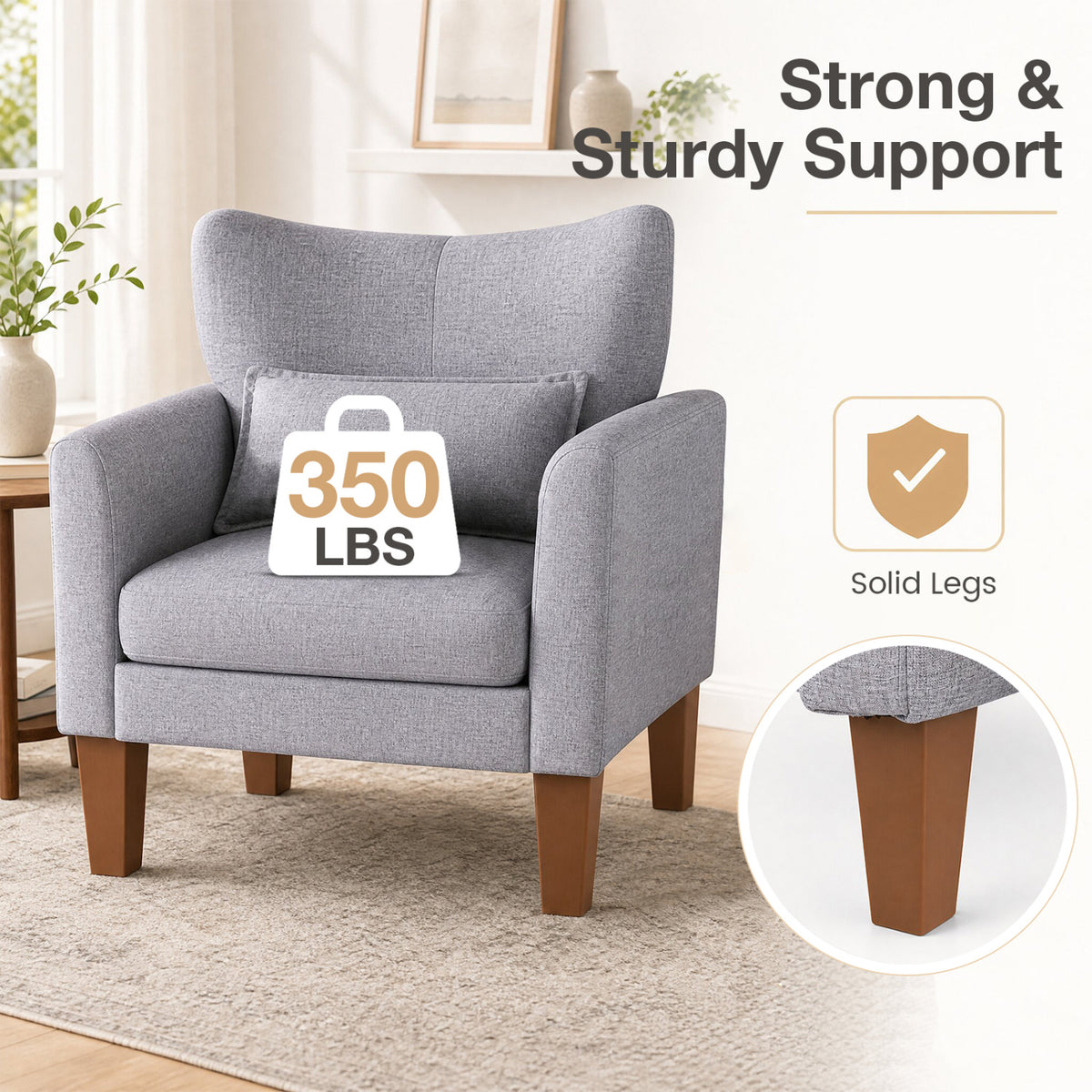 Modern Accent Chair with Removable Cushion & Pillow - Gray