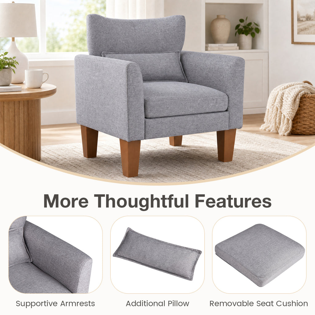 Modern Accent Chair with Removable Cushion & Pillow - Gray