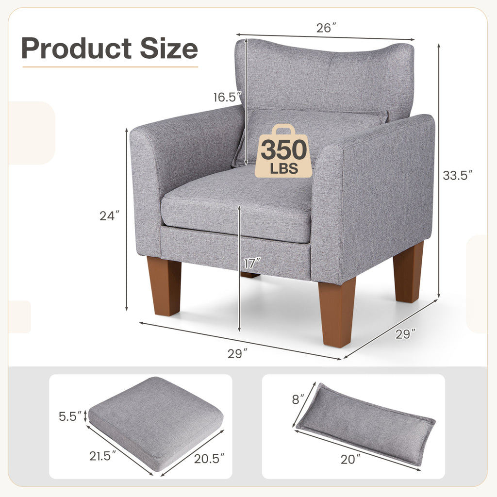 Modern Accent Chair with Removable Cushion & Pillow - Gray