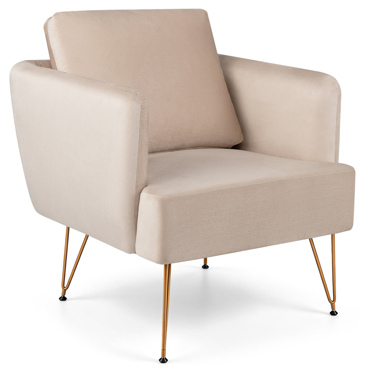 Modern Accent Chair with Back Cushion & Golden Metal Legs - Gray