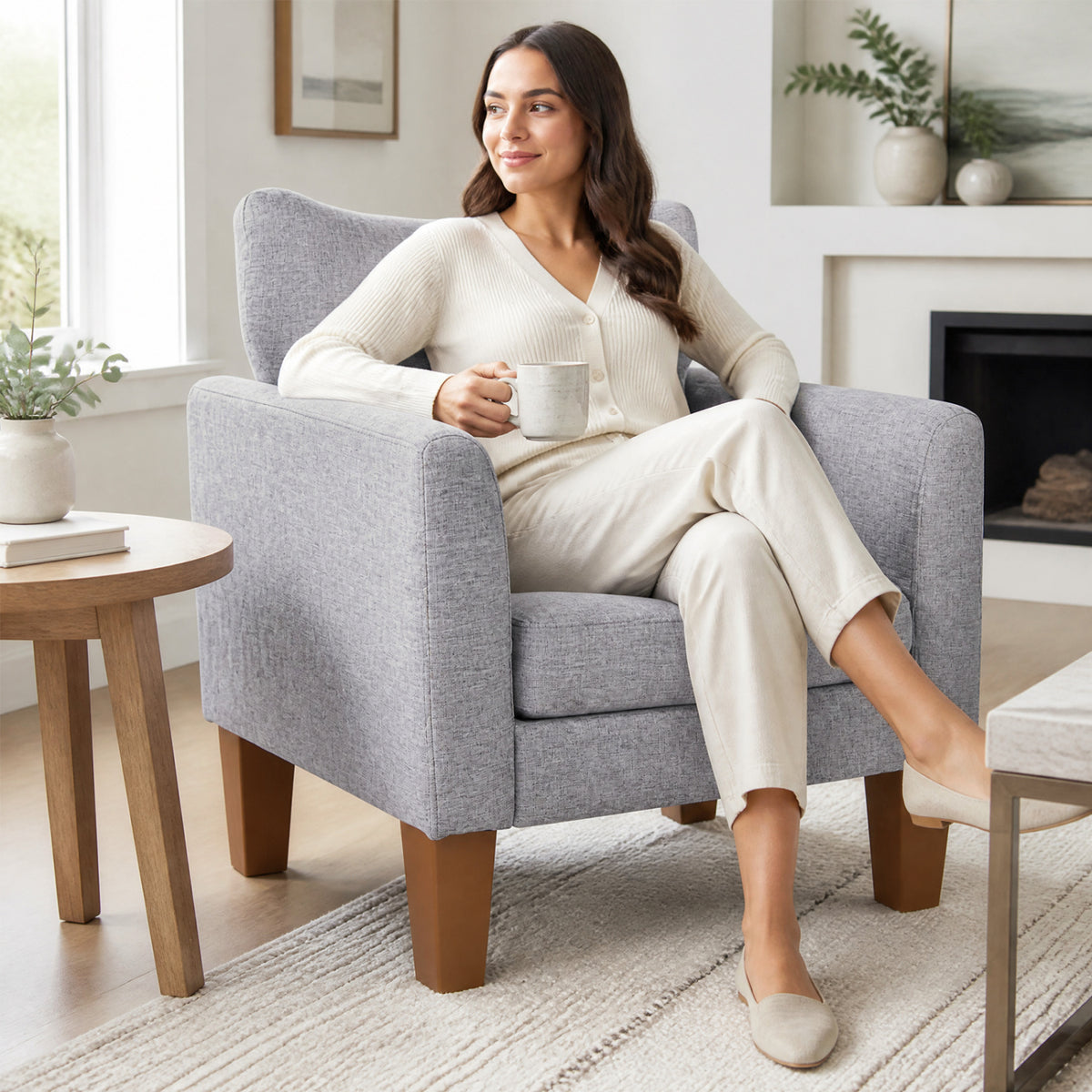Modern Accent Chair with Removable Cushion & Pillow - Gray