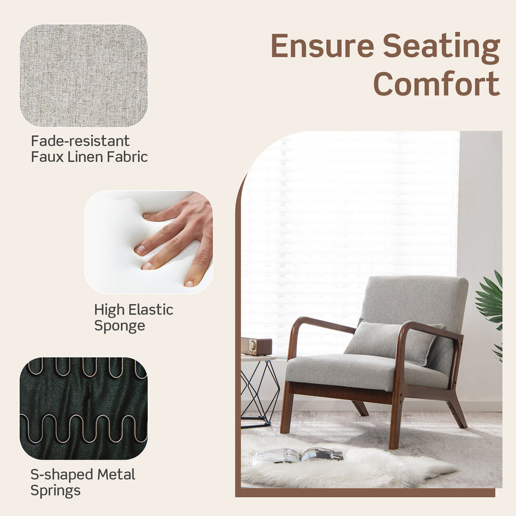 Modern Accent Chair with Lumbar Pillow, Gray Polyester Fabric