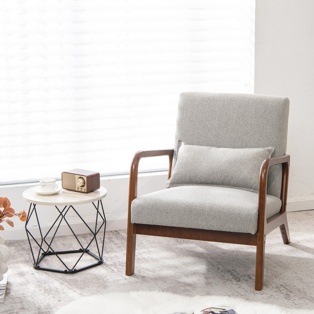 Modern Accent Chair with Lumbar Pillow, Gray Polyester Fabric