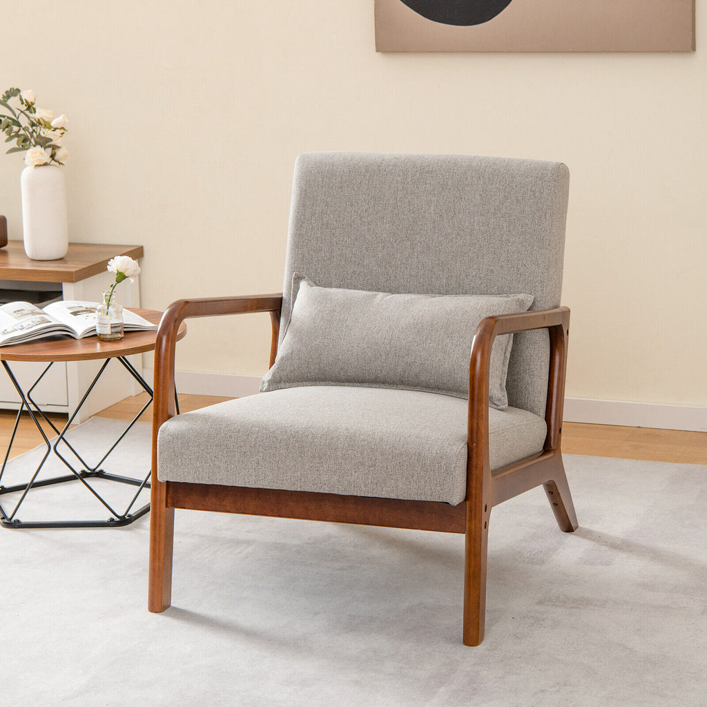 Modern Accent Chair with Lumbar Pillow, Gray Polyester Fabric