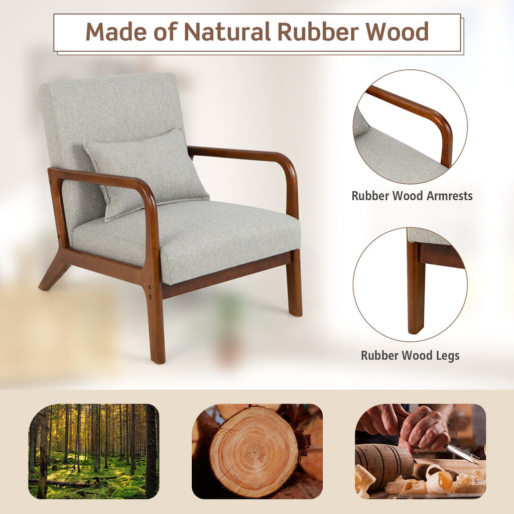 Modern Accent Chair with Lumbar Pillow, Gray Polyester Fabric