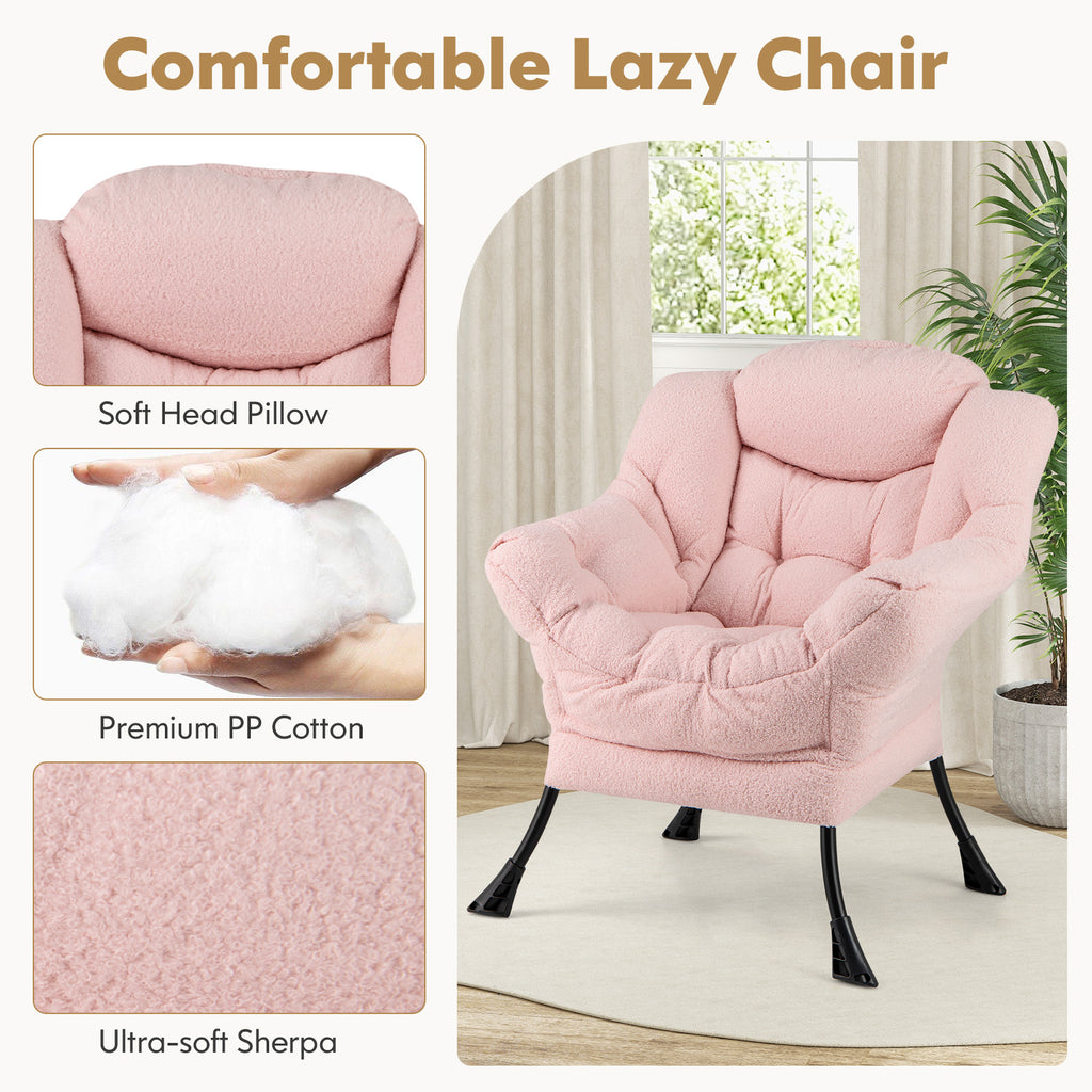 Sherpa Accent Chair with Folding Footrest & Head Pillow, Pink