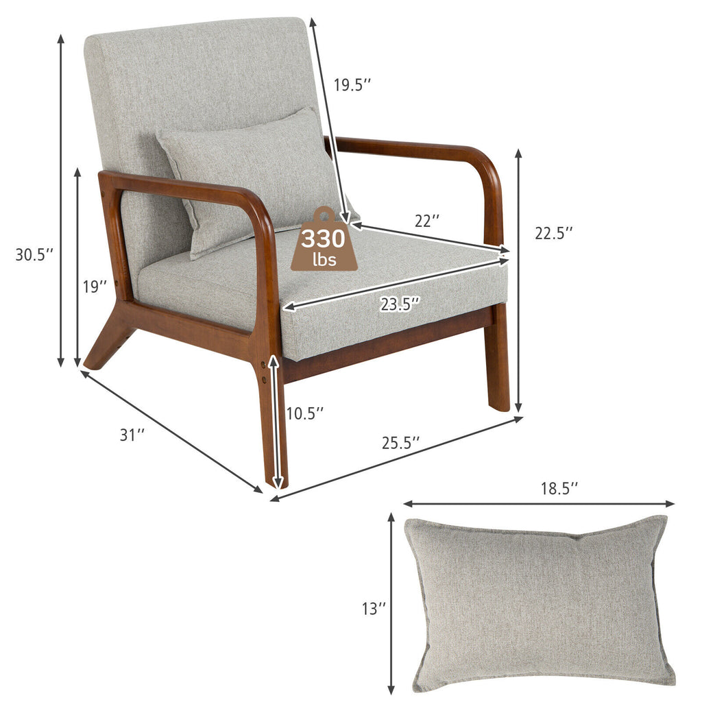 Modern Accent Chair with Lumbar Pillow, Gray Polyester Fabric