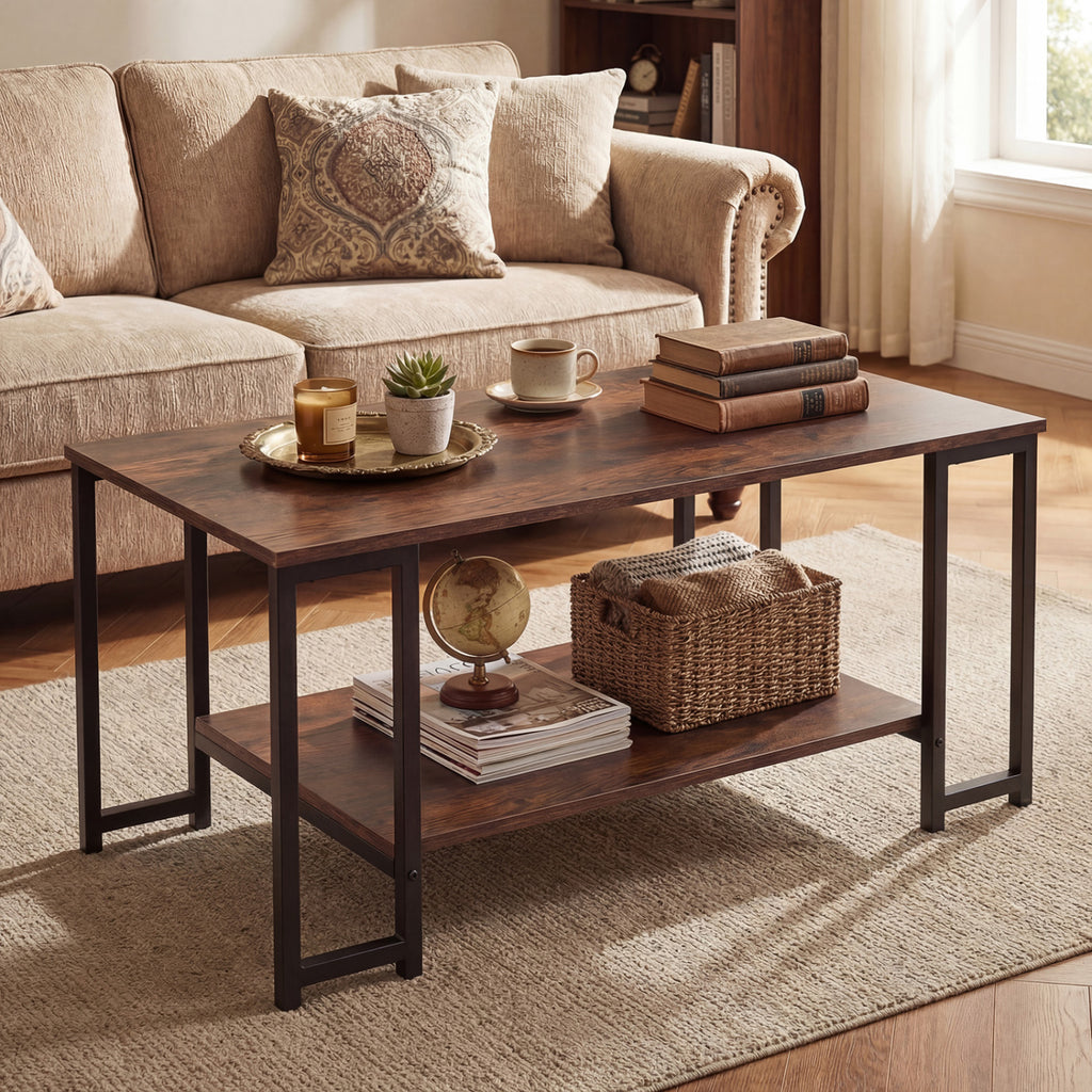 Modern Accent Table with Open Storage Shelf - Rustic Brown