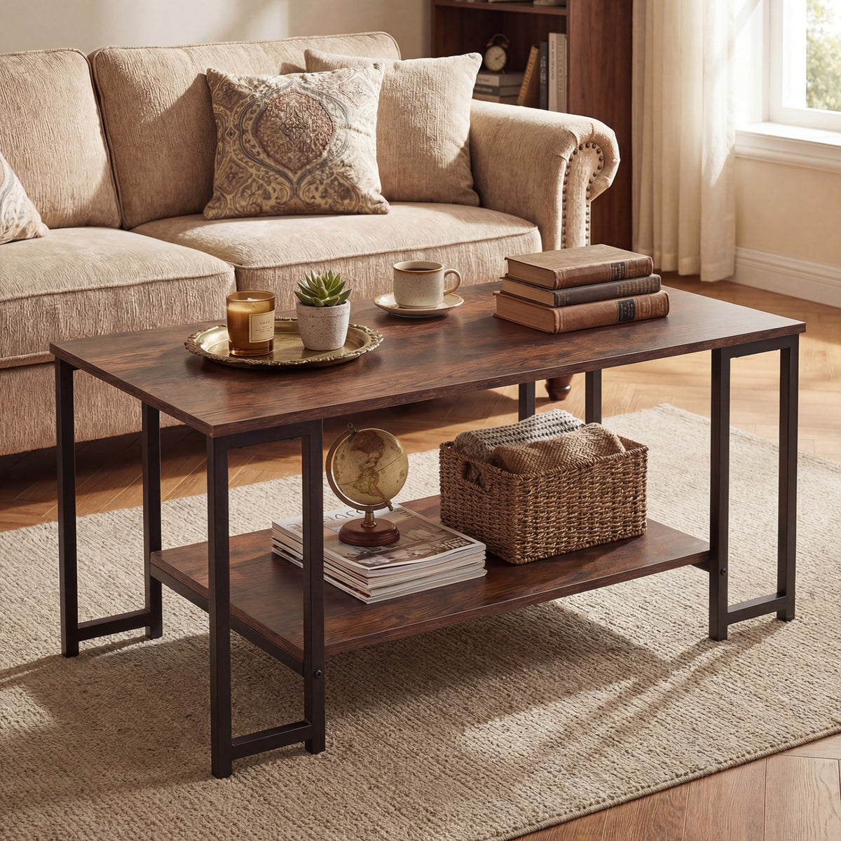 Modern Accent Table with Open Storage Shelf - Rustic Brown