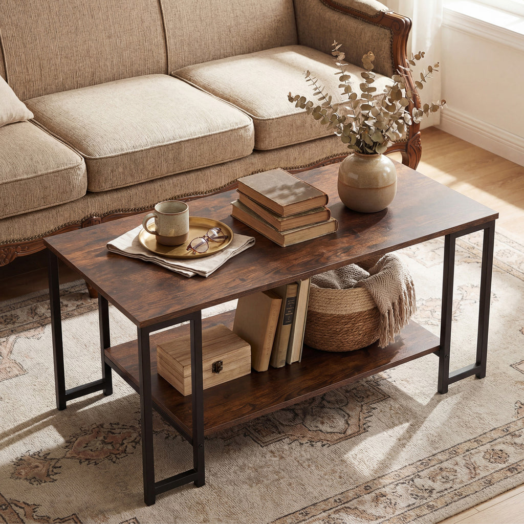 Modern Accent Table with Open Storage Shelf - Rustic Brown
