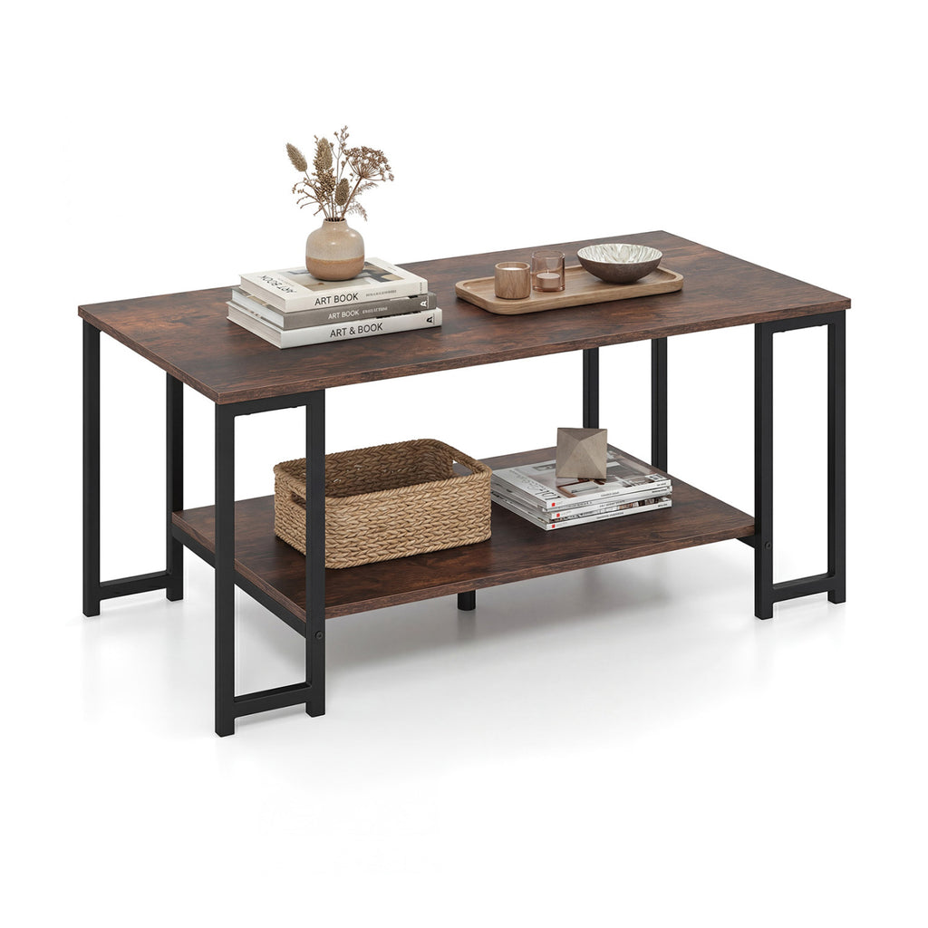 Modern Accent Table with Open Storage Shelf - Rustic Brown