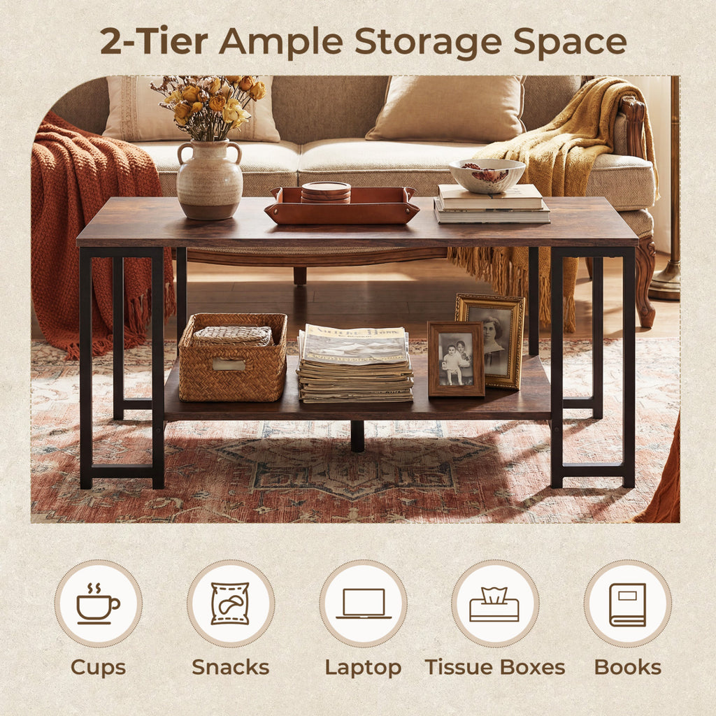 Modern Accent Table with Open Storage Shelf - Rustic Brown
