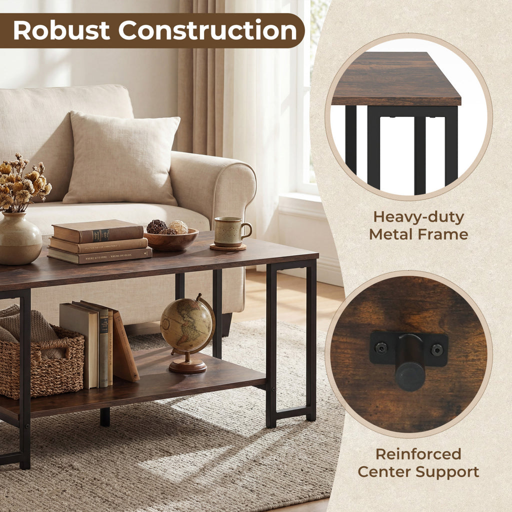Modern Accent Table with Open Storage Shelf - Rustic Brown
