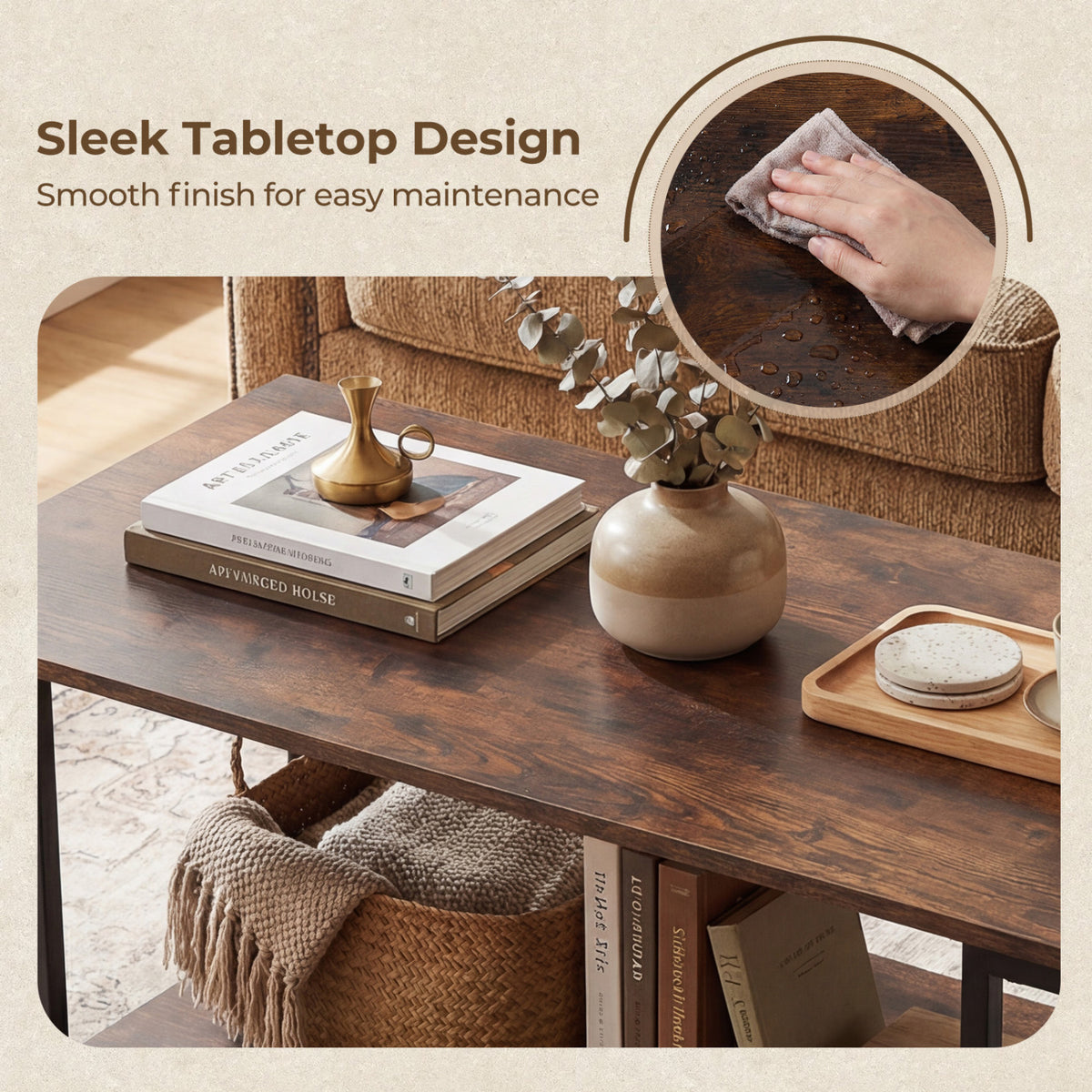 Rustic Brown Accent Table with Open Storage Shelf