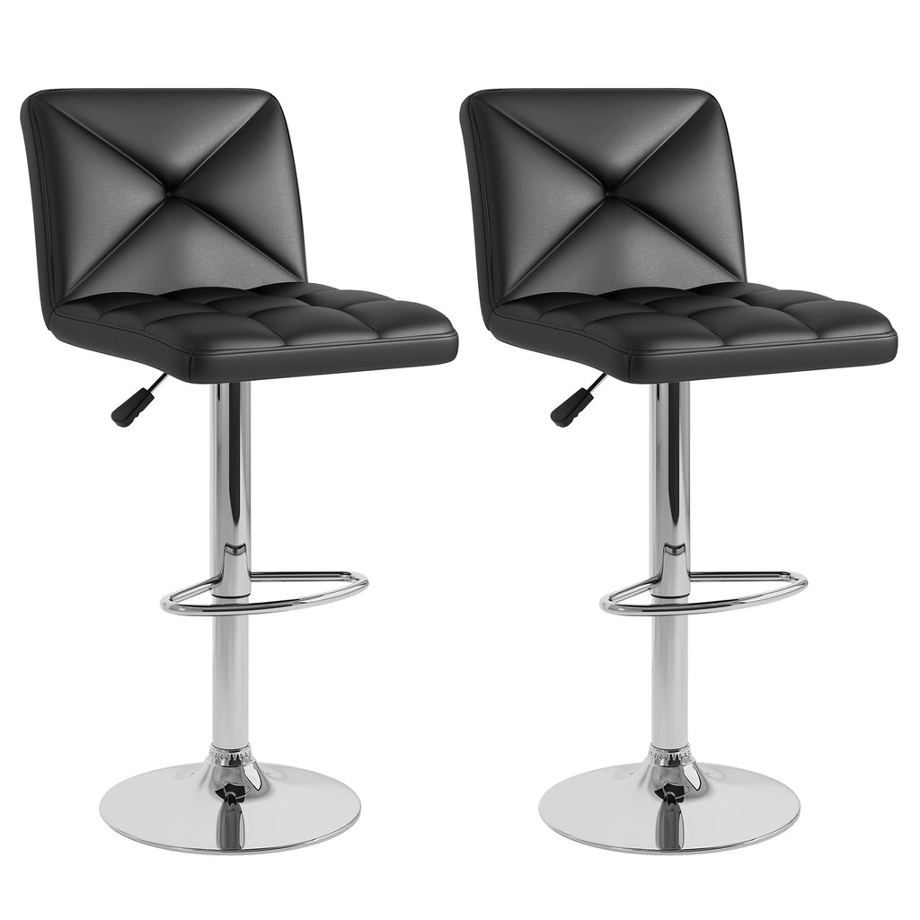 Square Swivel Bar Stools with Back - Grid Pattern, Black (Set of 2)