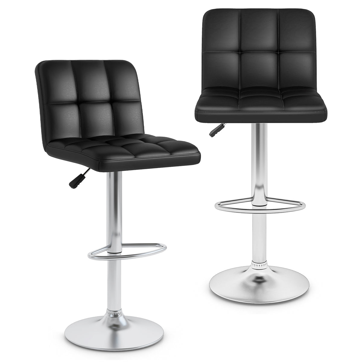 Modern Bar Stools Set of 2 with Backrest - Grid Pattern, Black