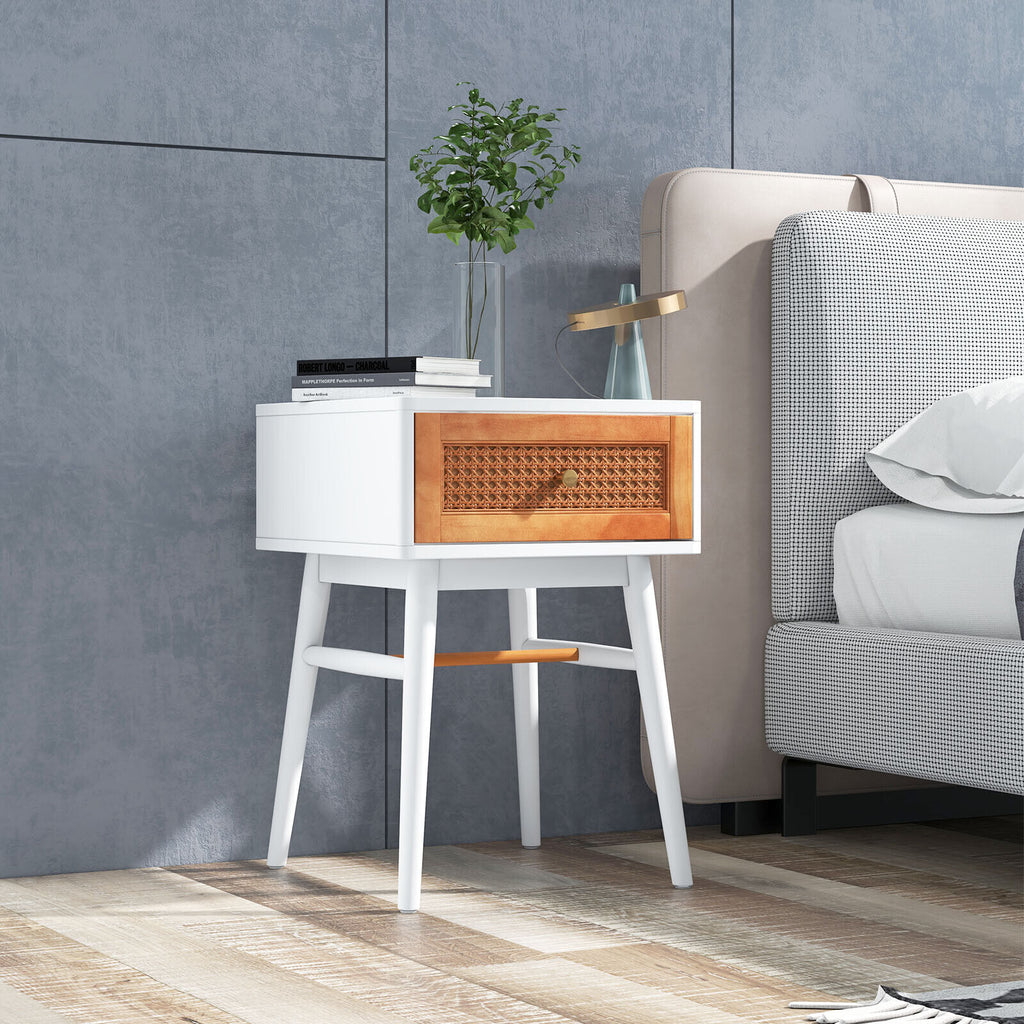 Modern Bedside Table with Drawer, White