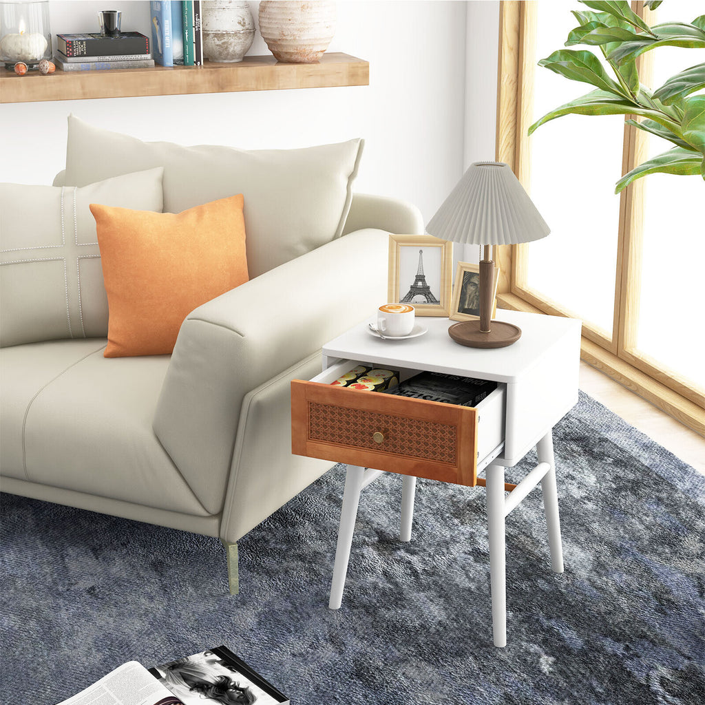 Modern Bedside Table with Drawer, White