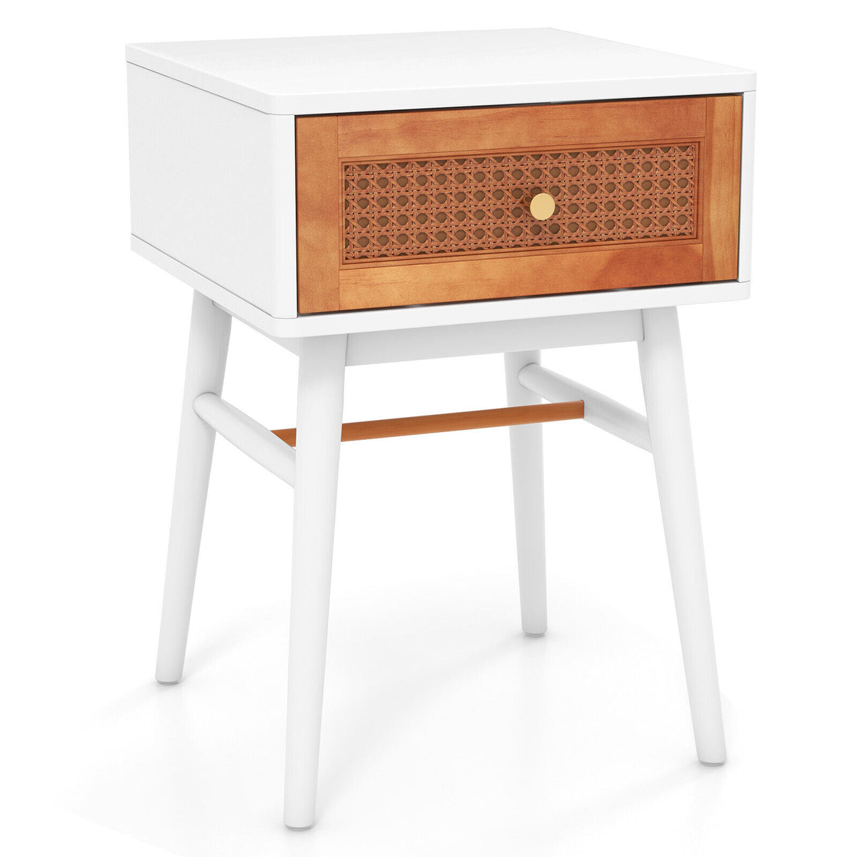 Modern Bedside Table with Drawer, White