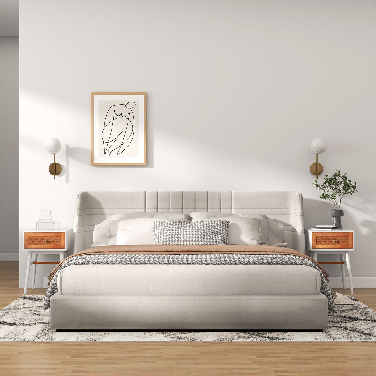 Modern Bedside Table with Drawer, White