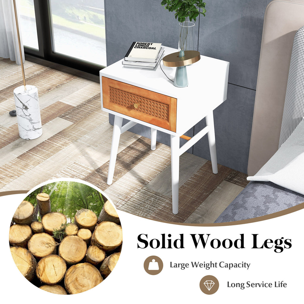 Modern Bedside Table with Drawer, White