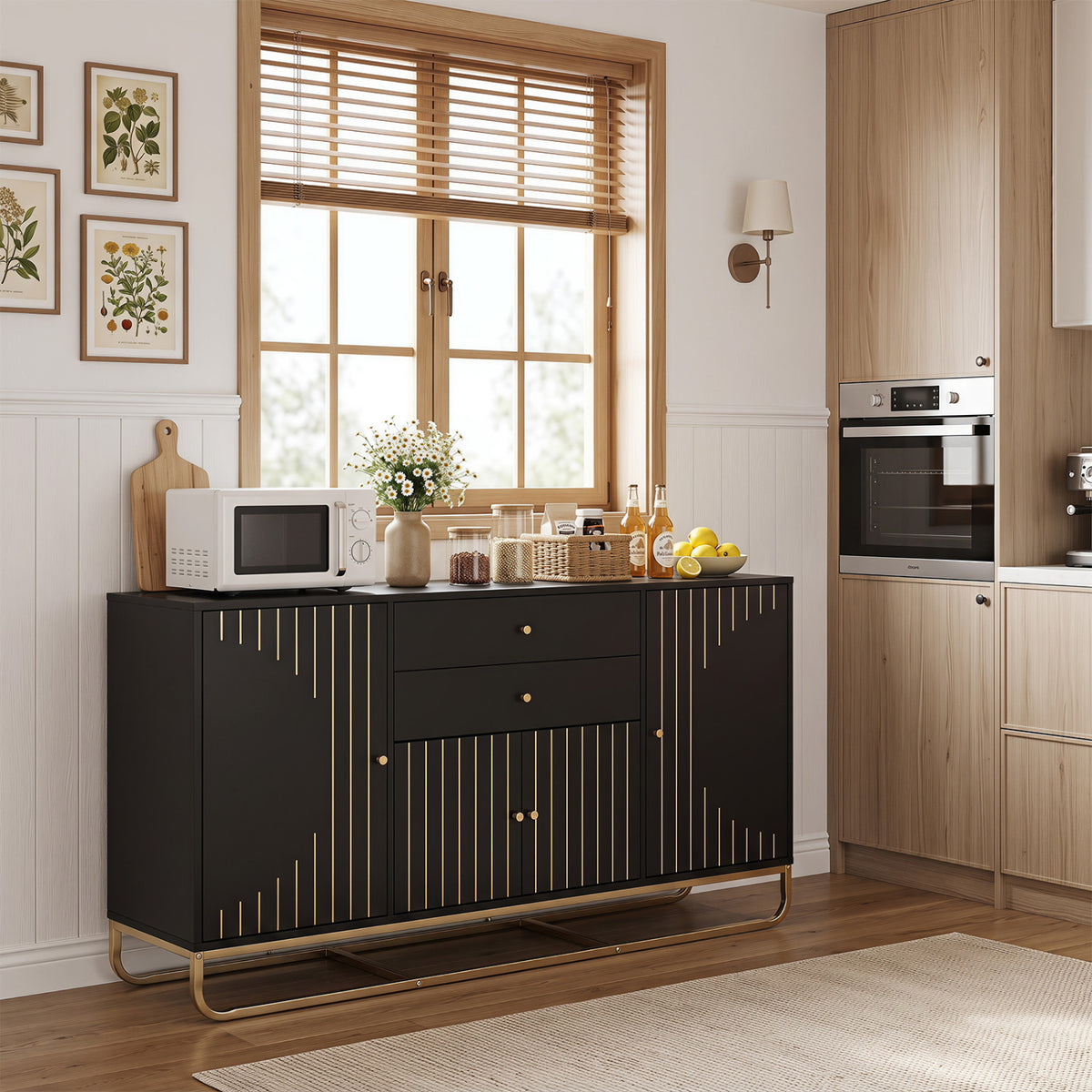 Modern Buffet Sideboard Cabinet with Drawers & Shelves, White