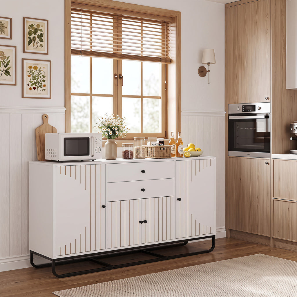 Modern Buffet Sideboard Cabinet with Drawers & Shelves, White