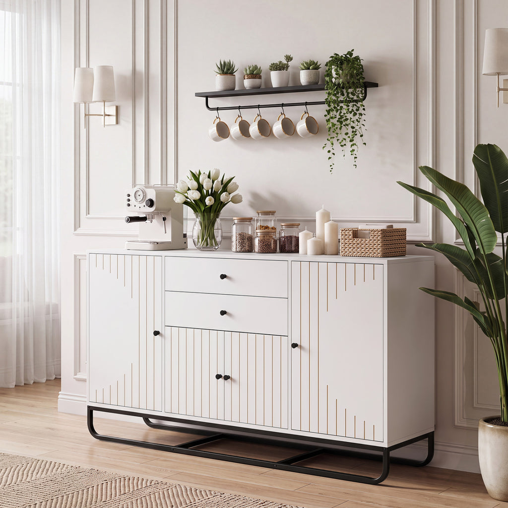 Modern Buffet Sideboard Cabinet with Drawers & Shelves, White