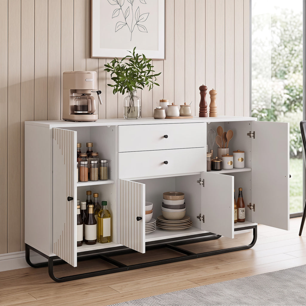 Modern Buffet Sideboard Cabinet with Drawers & Shelves, White