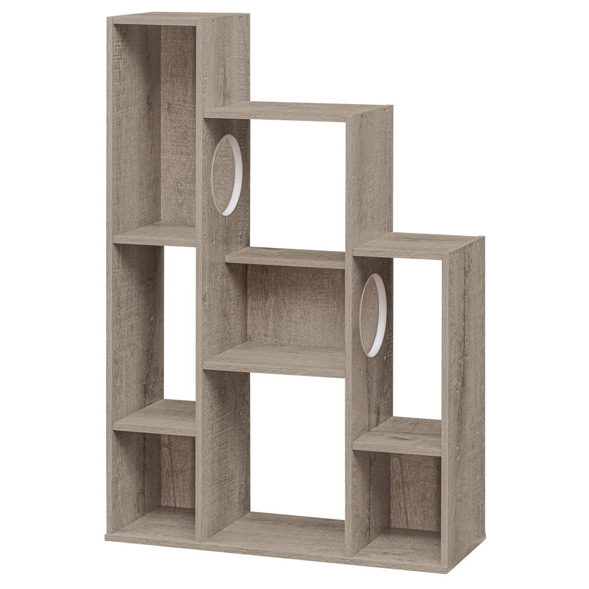 Gray Modern Cat Bookshelf with Cat Tree and Storage - 8 Sections