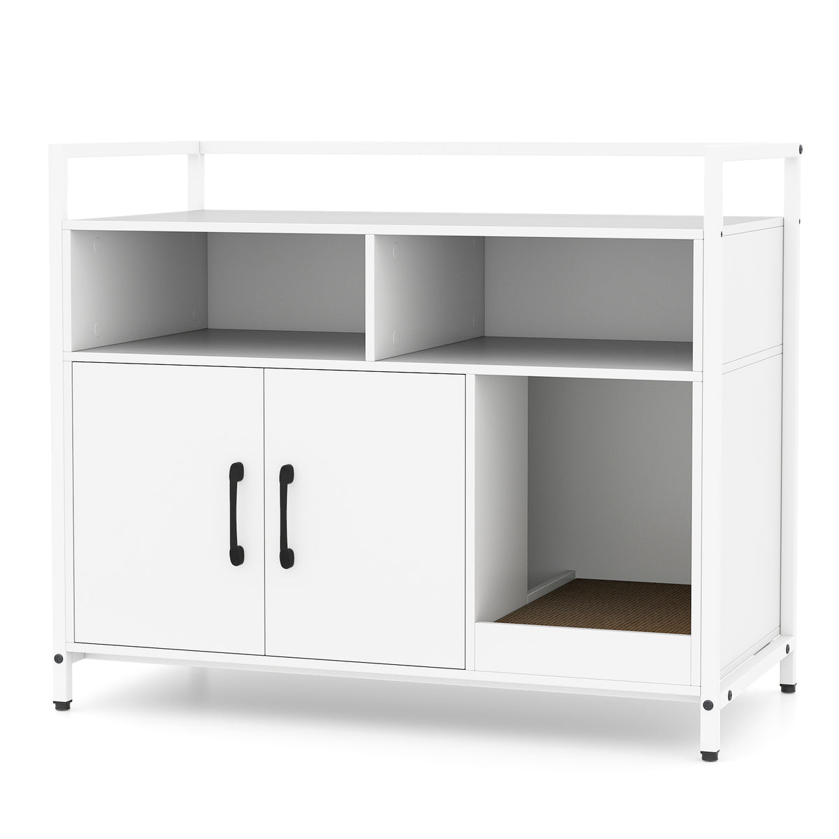 Hidden Cat Washroom Cabinet with Double Doors & Scratch Cardboard - Off White