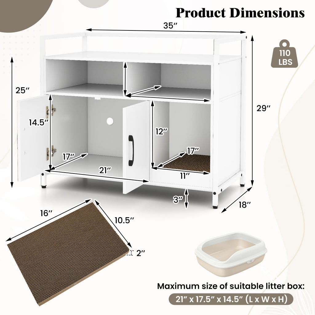 Hidden Cat Washroom Cabinet with Double Doors & Scratch Cardboard - Off White