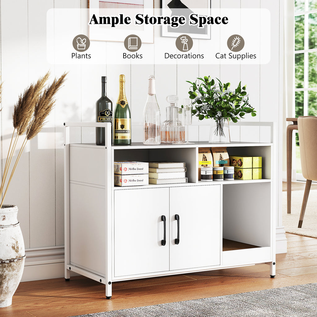 Hidden Cat Washroom Cabinet with Double Doors & Scratch Cardboard - Off White