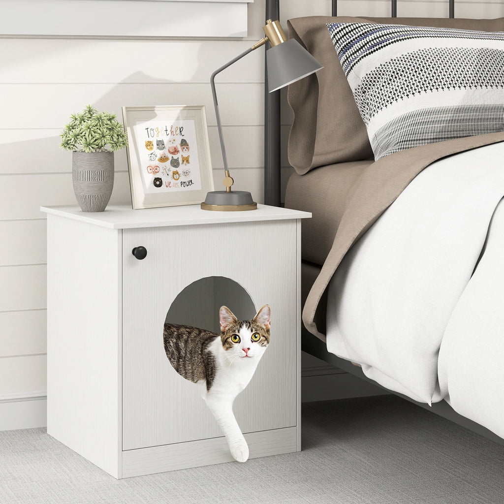 White Modern Cat Litter Box Enclosure for Small to Large Cats - Nightstand & Privacy Hideaway