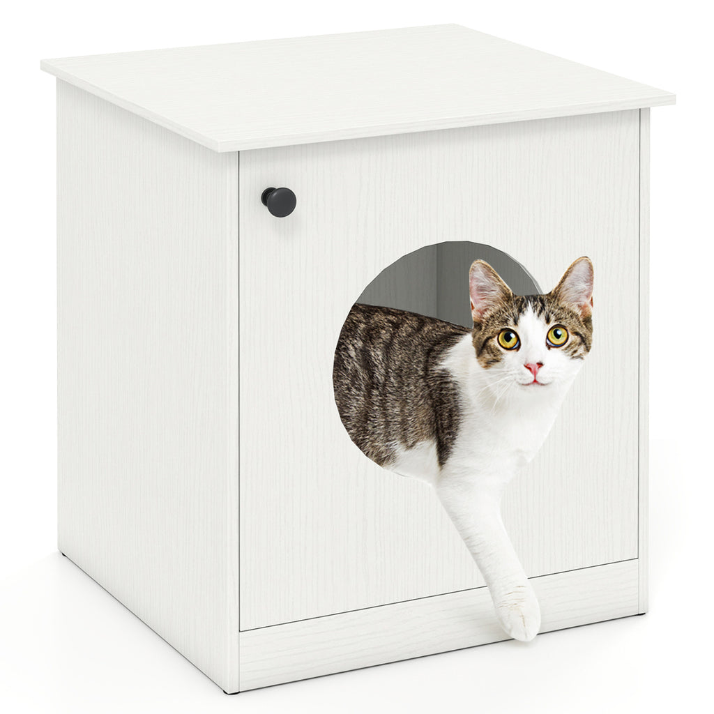 White Modern Cat Litter Box Enclosure for Small to Large Cats - Nightstand & Privacy Hideaway