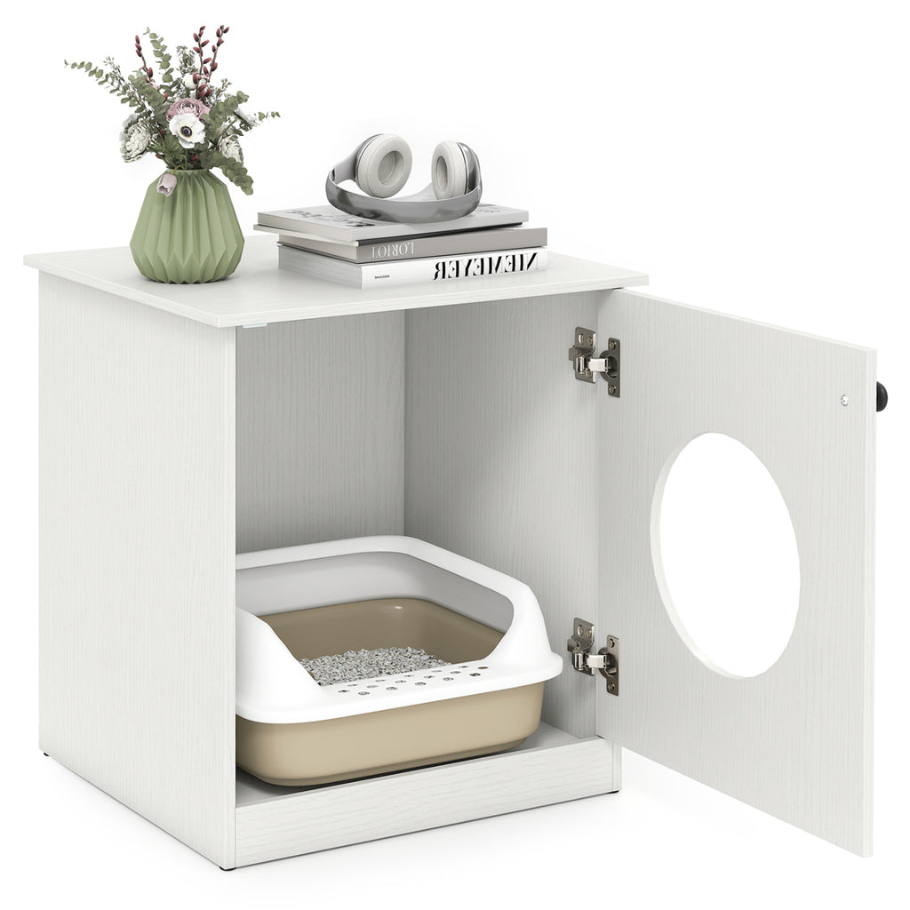 White Modern Cat Litter Box Enclosure for Small to Large Cats - Nightstand & Privacy Hideaway