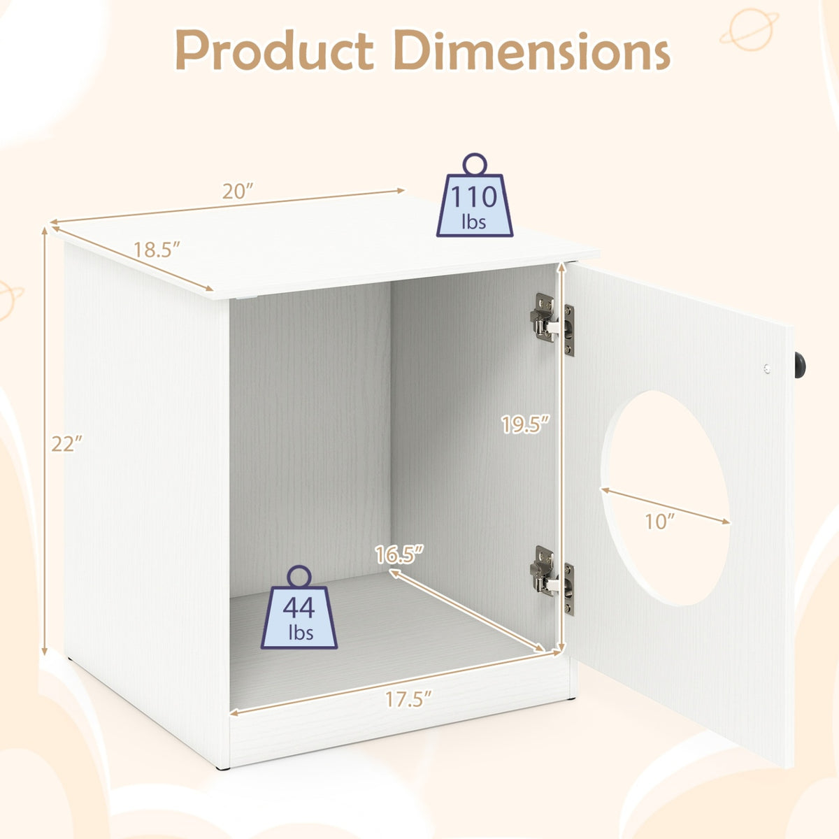 White Modern Cat Litter Box Enclosure for Small to Large Cats - Nightstand & Privacy Hideaway