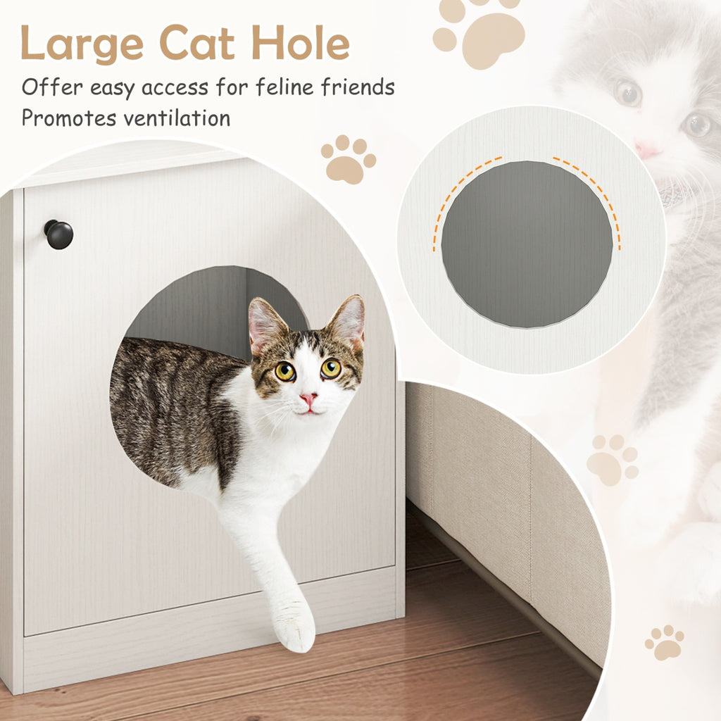 White Modern Cat Litter Box Enclosure for Small to Large Cats - Nightstand & Privacy Hideaway