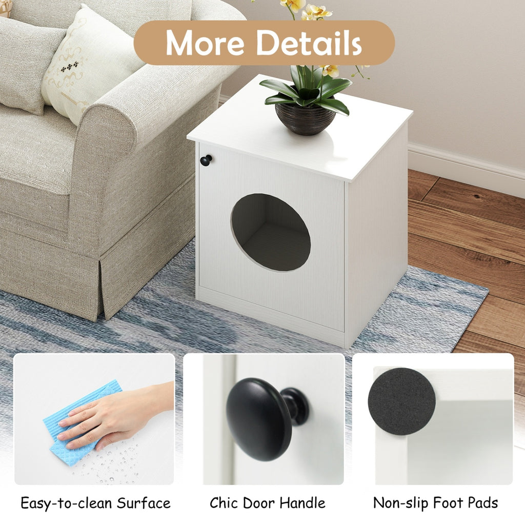 White Modern Cat Litter Box Enclosure for Small to Large Cats - Nightstand & Privacy Hideaway