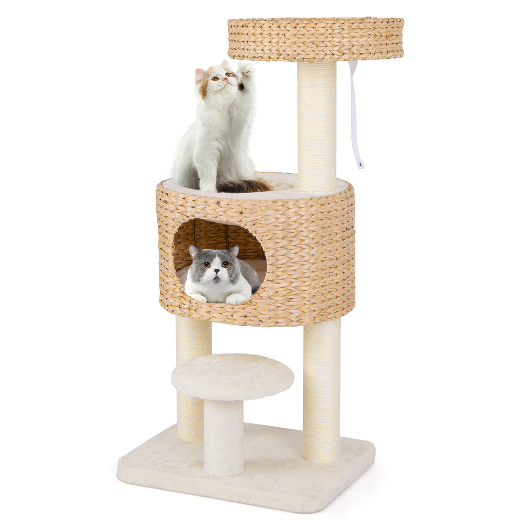Modern Cat Tower Cat Tree with Top Perch & Cattail Fluff Condo - Natural Variation