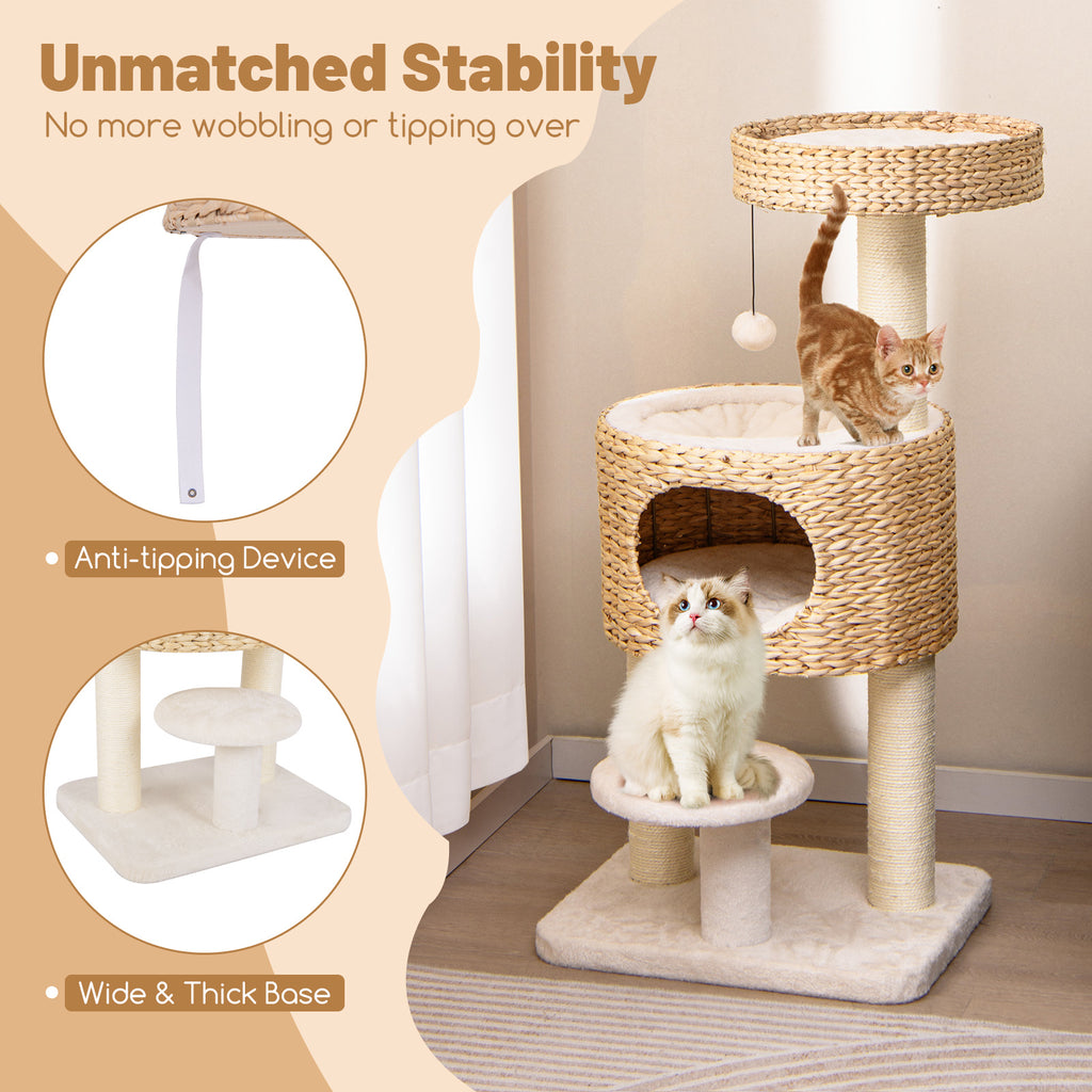 Modern Cat Tower Cat Tree with Top Perch & Cattail Fluff Condo - Natural Variation