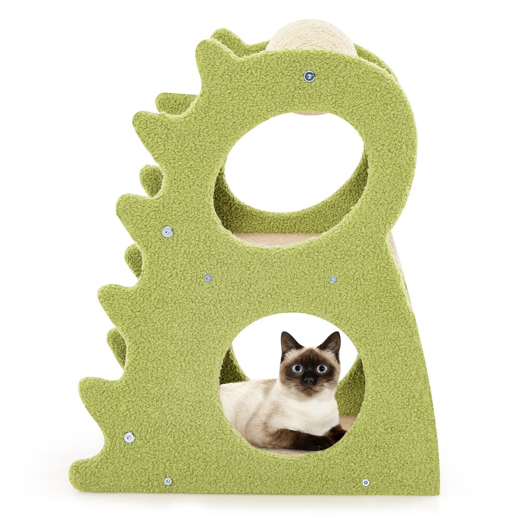 Green 2-Tier Modern Cat Tree with Rotatable Sisal Ball and Plush Fabric