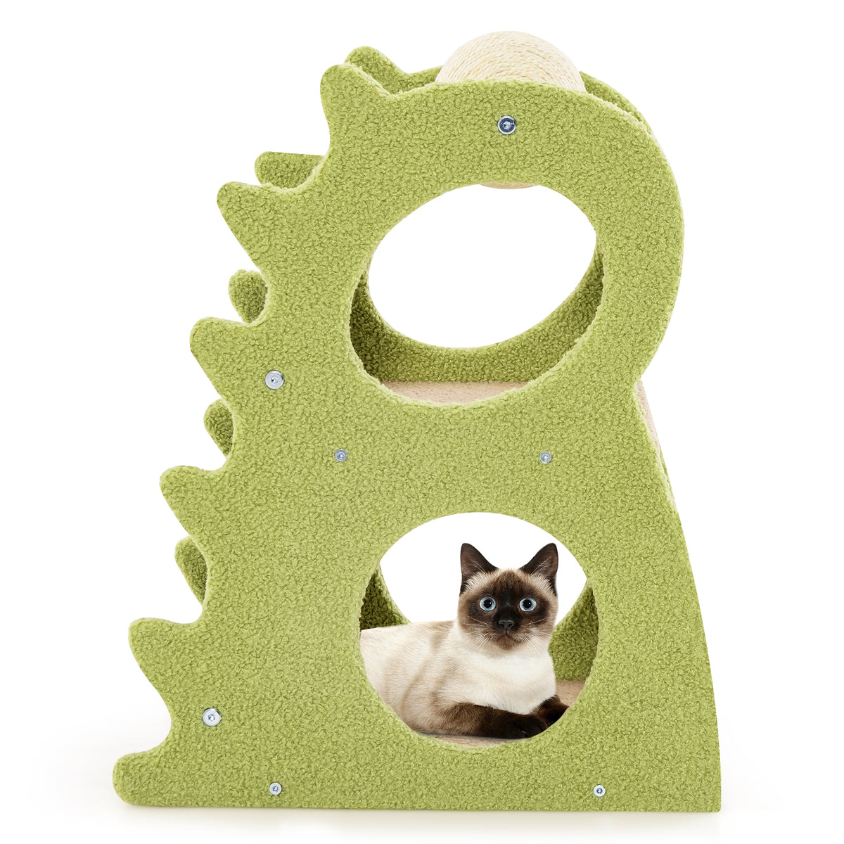 Green 2-Tier Modern Cat Tree with Rotatable Sisal Ball and Plush Fabric