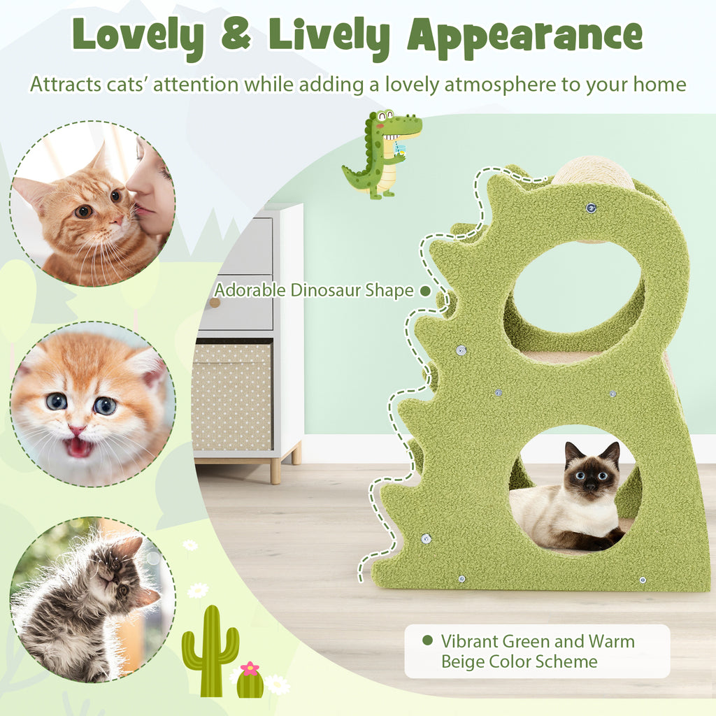 Green 2-Tier Modern Cat Tree with Rotatable Sisal Ball and Plush Fabric