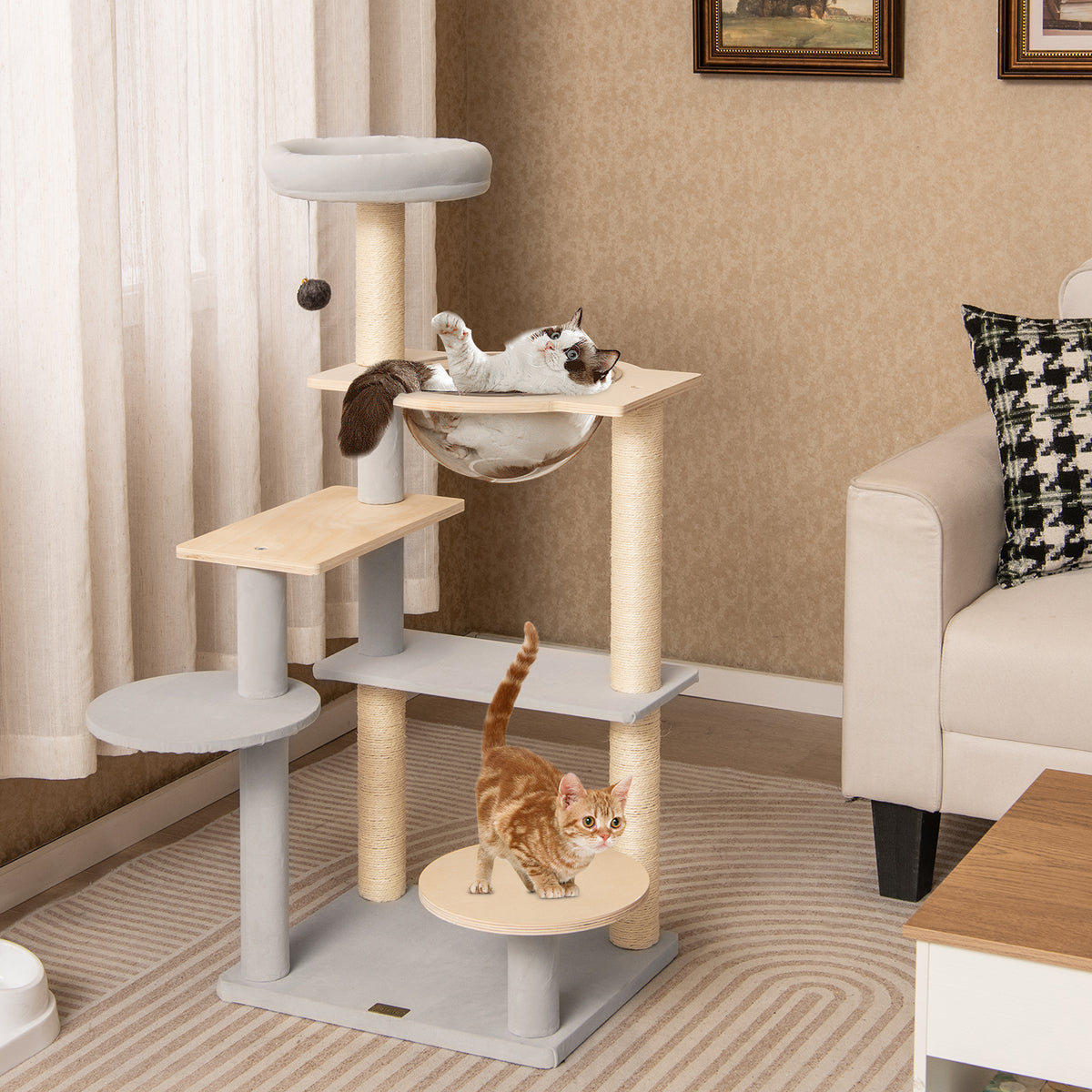 Multi-Level Cat Tree Tower 44 Inch with Removable Perch - Natural Variation