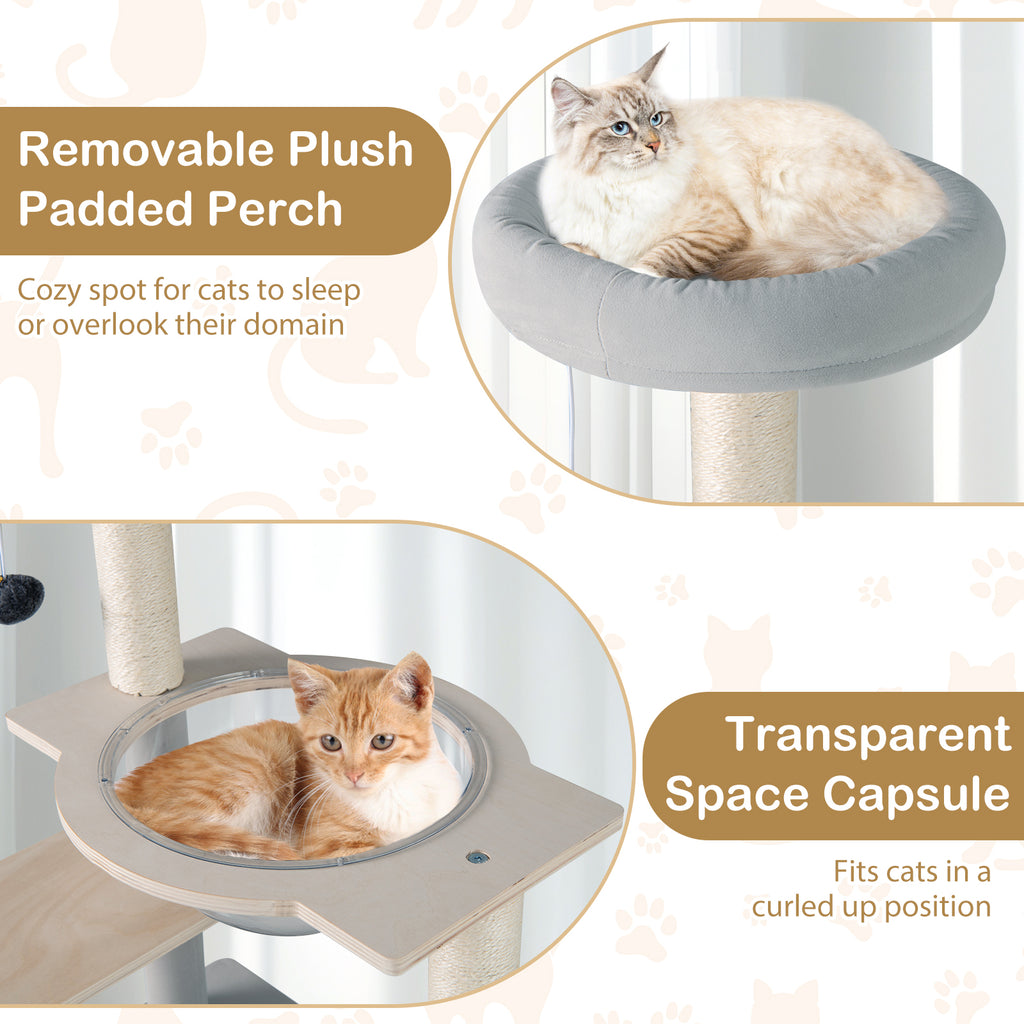 Multi-Level Cat Tree Tower 44 Inch with Removable Perch - Natural Variation