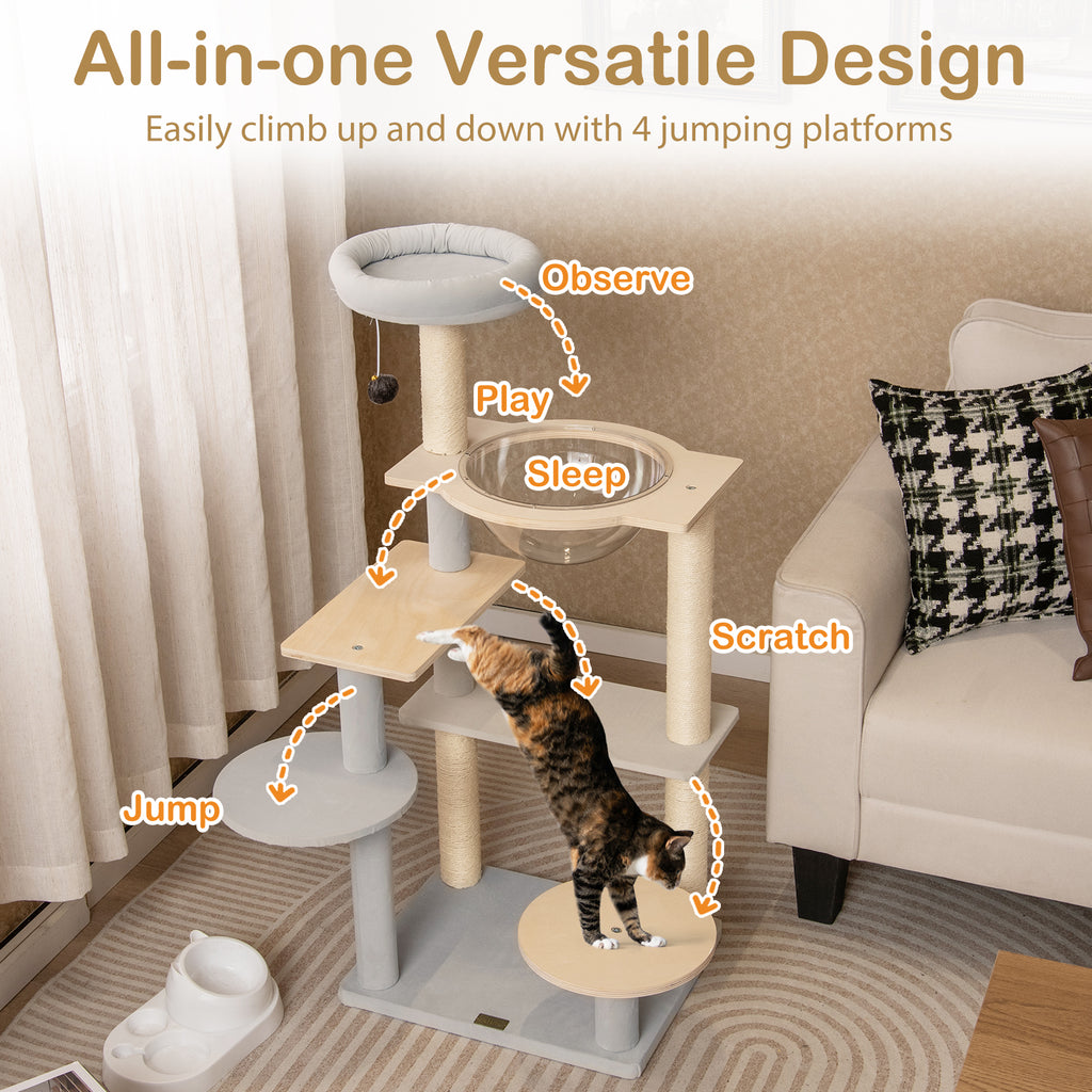 Multi-Level Cat Tree Tower 44 Inch with Removable Perch - Natural Variation